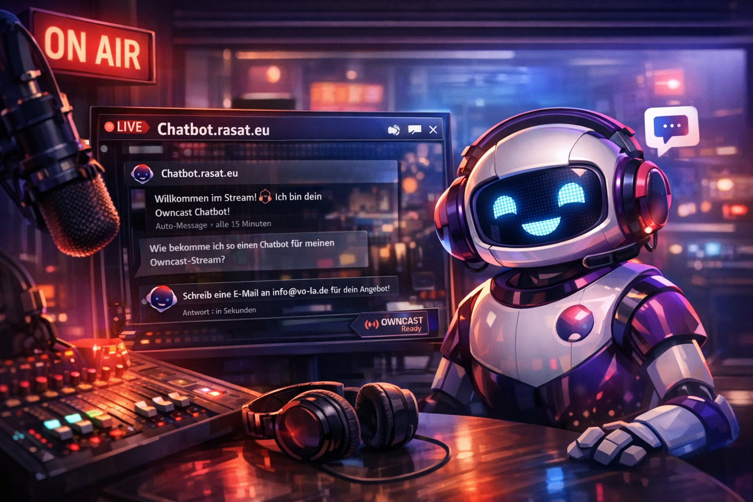 Visualisierung des Owncast Chatbots im Radio-Satisfaction Stil